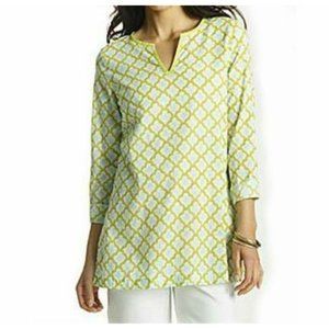 J Jill XS Top Tunic Green Print Beach Pool Cover-Up Matching Tote NEW May Fit S